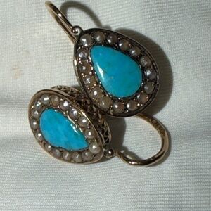 Elegant Antique Gold  Opal and Pearl Drop Earrings